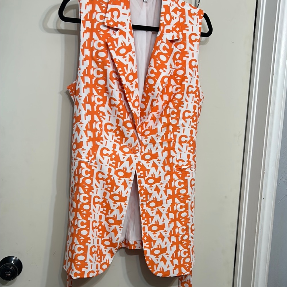 Orange and White Graphic Vest
